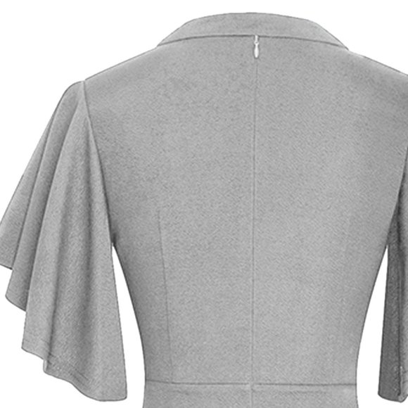 Notched Neck Flutter Sleeve Pencil Dress - Picture 6 of 7